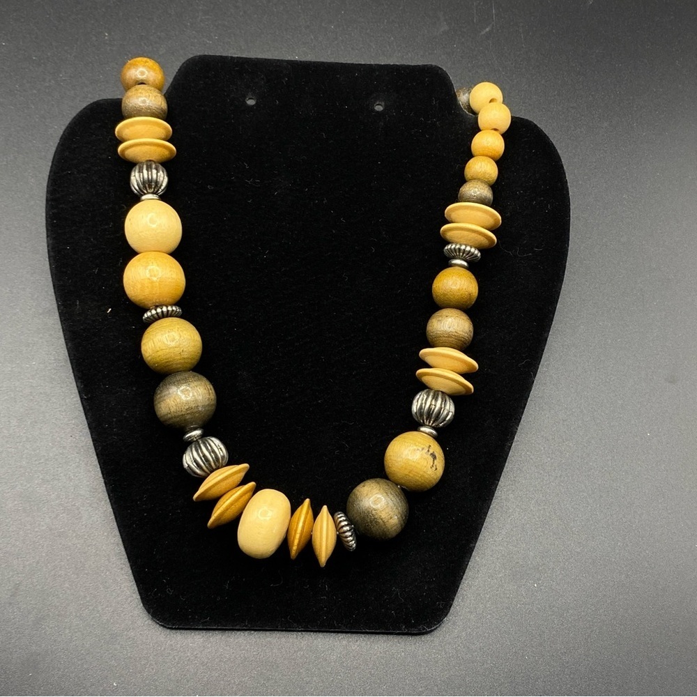 Vintage Chunky Wood Beads Boho Necklace